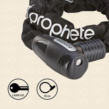 Замок ланцюговий Prophete, велосипедний, з високим ступенем захисту від злому, довжина 90 см, діаметр 6 мм, колір чорний