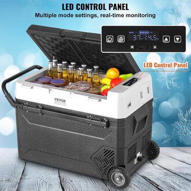 Портативний автомобільний холодильник VEVOR, 12V, 60-літровий портативний морозильник на колесах з однією зоною, регульований від -20 до 20C, компресорний холодильник для дому, на природі, в кемпінгу, в автофургоні, в автомобілі, 60 л