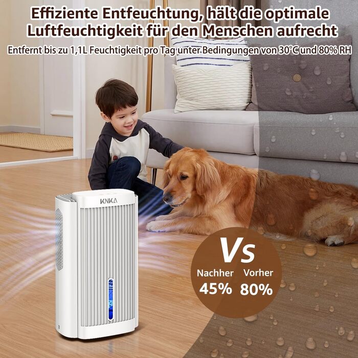 Осушувач повітря, електричний осушувач повітря, 1,1 л/т (2,5 л), кімнатний осушувач повітря до 30 дБ для квартири, ванної кімнати,