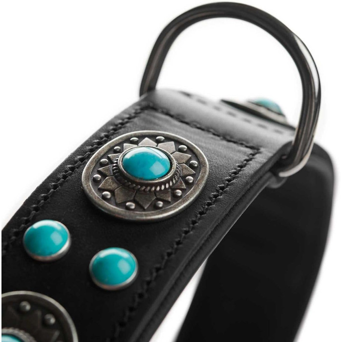 Нашийник для собак, шкіряний, в індіанському стилі, з кристалами, 55 (M), чорний чорний 55 (M)