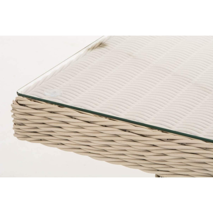 Садовий обідній стіл CLP з поліратангу FISOLO приблизно 79 x 138 см Висота 67 см Скляна стільниця безпечне скло 5 мм товщина ротанга 5 мм, колір перлинно-білий