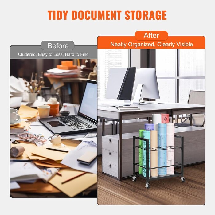 Стійка для зберігання креслень VEVOR, тримач для креслень з 12 відділеннями та колесами, мобільний металевий візок для зберігання креслень для карт, плакатів, архітектурних планів, для дому, офісу, школи, 12 слотів