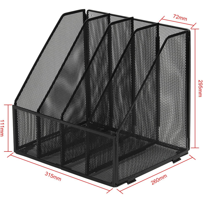 Металевий офісний органайзер EasyPAG A4 з 4 кишенями, тримач для документів, лоток для файлів, тримач для журналів, лоток для листів, органайзер для паперових журналів, чорний.