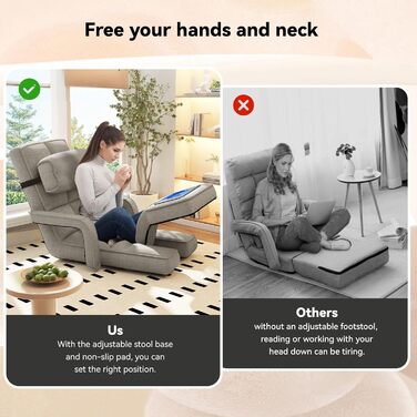 Крісло UNIONLINE, регульоване складне ігрове крісло з підлокітниками, подушкою та підставкою для ніг, одне крісло, ліжко для спальні, для дому, офісу, бежевий