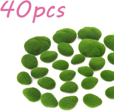 Кулі зі штучного моху Кульки зі штучного моху Кульки із зеленого моху Декоративний мох зі штучного моху Камені з моху Кулі з моху Прикраса для дизайну інтерєру, 40 шт., Ball Moss