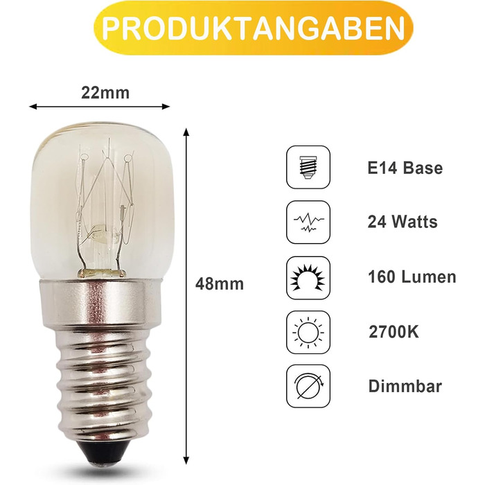 Лампа для духовки EASYIVY E14, до 300 градусів E14 Лампа для духовки T22 з можливістю затемнення соляна лампа Лампа 2700K теплий білий E14 SES Лампа для холодильника, лампа для швейної машини, лампа для мікрохвильової печі, 4 шт.