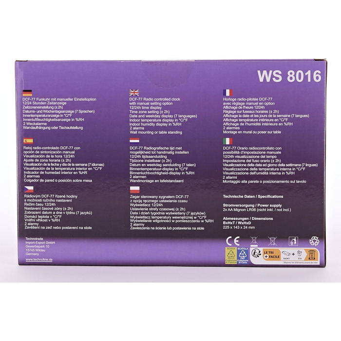 Настінний годинник на радіокеруванні з індикатором температури, пластик, сріблястий, маленький 22.5 x 14.3 x 2.4 см Сріблястий оди