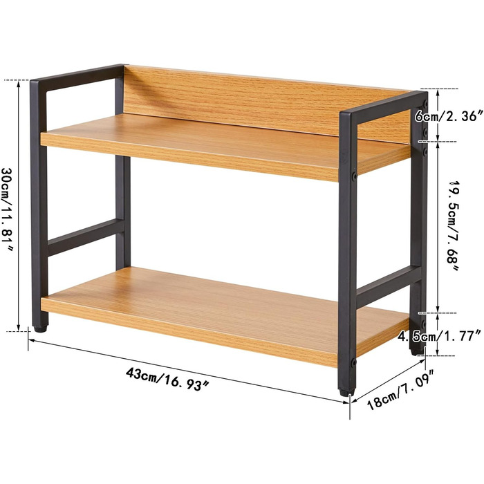 Рівнева підставка для спецій, кухонна полиця, органайзер для стільниці, настільне сховище для спецій, для кухні, вітальні, офісу, натуральний колір TLJ002N, 2-