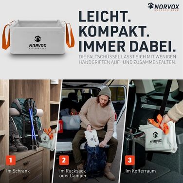 Складана чаша для вулиці - 15 л або 20 л - універсальна як миска для миття посуду, умивальник, корито для миття посуду або як складне відро Крижано-сірий помаранчевий - 20 л