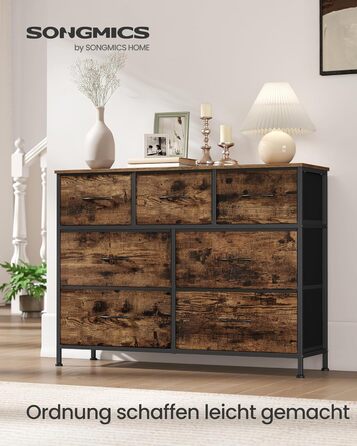 Комод SONGMICS, шафа, 7 тканинних шухляд, шафа для зберігання, сталь, МДФ, неткане полотно, для спальні, коридору, вітальні, вінтажний коричневий-чорний LGS323BH04 Вінтажний коричневий чорнильний 7 шухляд