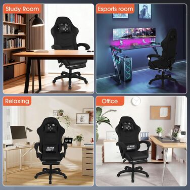 Ергономічне ігрове крісло FRANKYSTAR Clutch з поперековою подушкою, підголівником та підставкою для ніг з ПВХ, чорного кольору