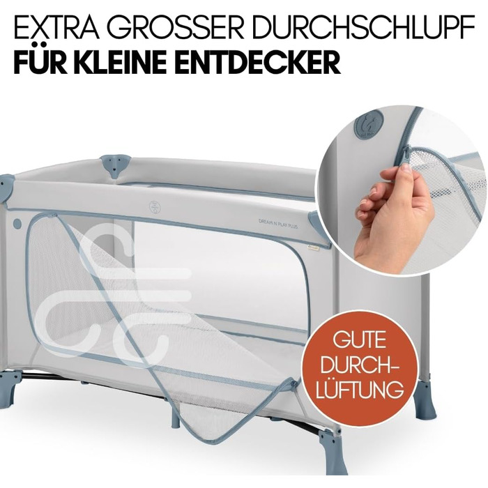Дитяче ліжечко Hauck Dream n Play Plus з матрацом та москітною сіткою - Складане дитяче ліжечко з сумкою та великим входом - Пильно-блакитний