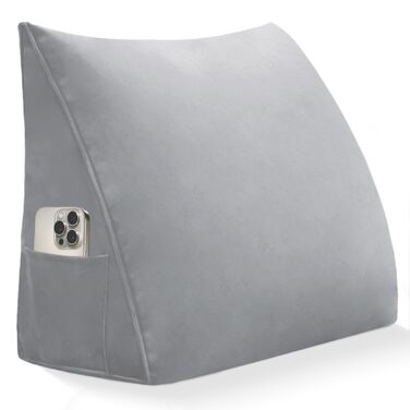 Подушка для читання Трикутна клиноподібна подушка для ліжка та дивана, зручна подушка для спини, мяка опорна подушка для читання та відпочинку, зі знімним чохлом, який можна прати, сіра, 45 см