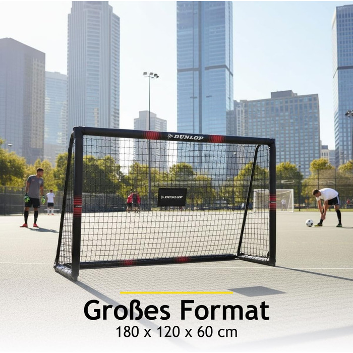 Футбольні ворота Dunlop - Футбольні ворота 300 x 200 x 90 см - Футбольні ворота - Футбольні ворота для саду, дітей та дорослих - Футбольне тренувальне обладнання, для приміщень та вулиці - Металеві - Чорний/Білий, Чорний/Червоний 180x120x60 см
