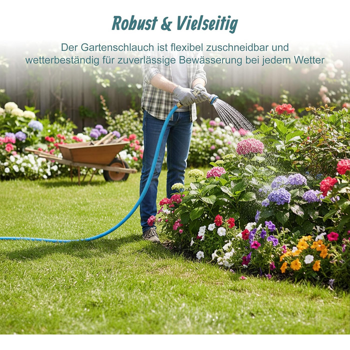 Шланг садовий Relaxdays, на вибір довжини, універсальний водопровідний шланг 1/2, стійкий до УФ-випромінювання та погодних умов, PP, світло-блакитний, 50 м