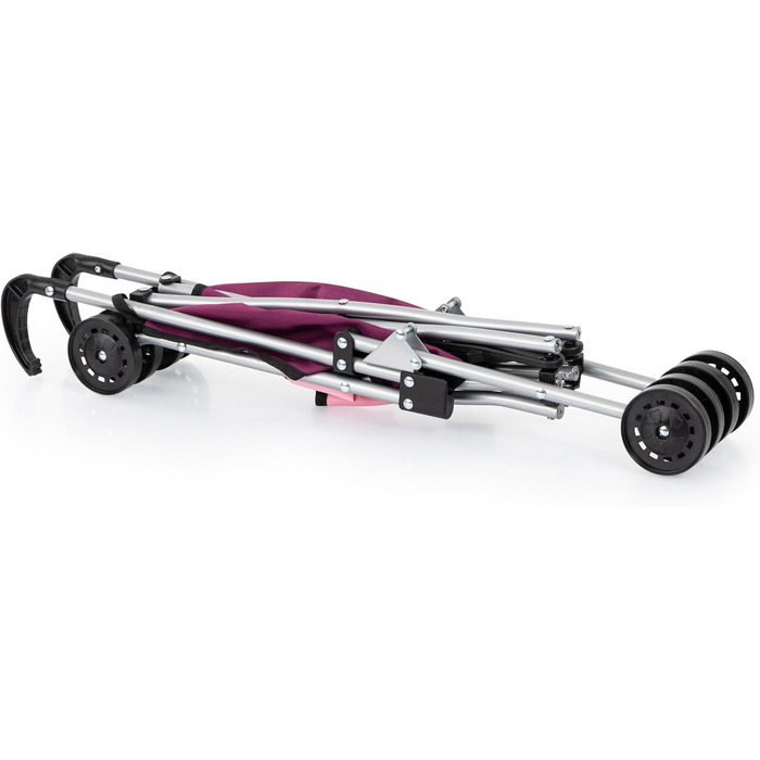 Коляска для ляльок, складна, подвійні колеса, ремені безпеки, з металу, рожева, рожева, єдиноріг, 30537AA