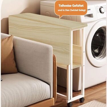 Розкладний стіл, розкладний стіл на колесах, невеликий розкладний комп&39ютерний стіл з полицею, бічний столик, розкладний стіл для домашнього офісу, промисловий дизайн, дуб 80 x 58 x 75 см, розкладний стіл з дуба 80 x 58 x 75 см