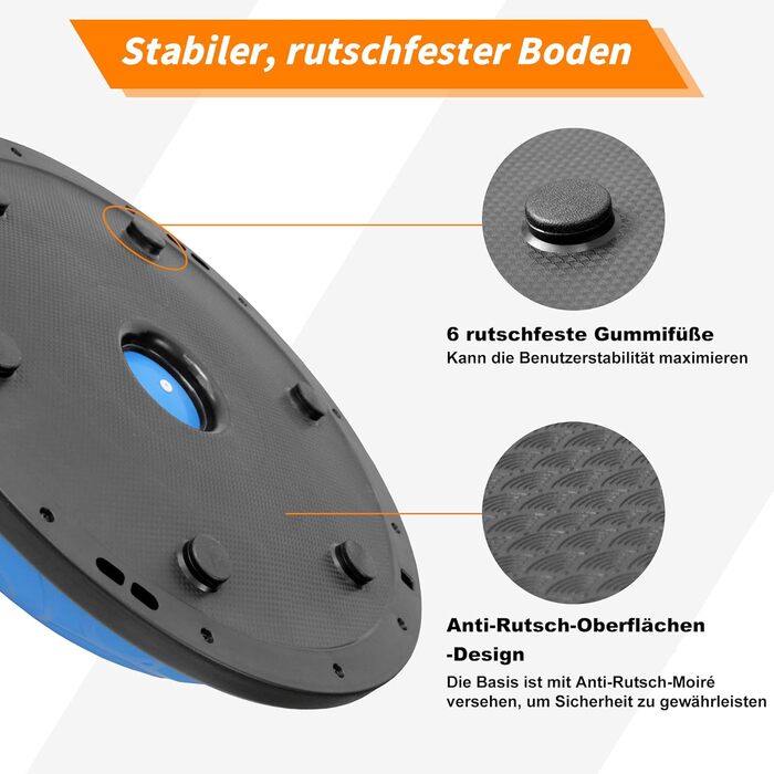 М&39яч для йоги Ativafit 60 x 18 см до 300 кг, напівсферичний м&39яч для балансування з еспандером та насосом, нековзний м&39яч для йоги для силових тренувань та тренувань балансу, чорний - новий