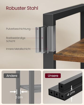 Полиця, книжкова шафа, окремостояча полиця, полиця для DVD, з 4 полицями, офісна полиця, відкриті полиці, для офісу, вітальні, спальні, кухні, 30 x 66 x 120 см, вінтажний коричневий-чорнильний чорний LLS60BX 4 полиці (66Ш x 120В см) вінтажний коричневий ч