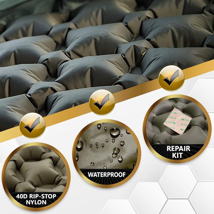 Надувний килимок для сну M-Tac 195 x 60 см Надлегкий, компактний та міцний Килимок для кемпінгу, трекінгу та сну на свіжому повітрі з утеплювачем та ріпстоп-нейлоном