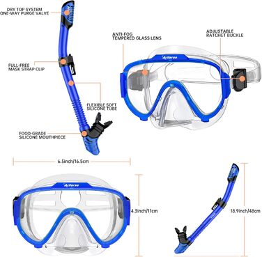 Маска для дайвінгу для дорослих, комплект для дорослої трубки з трубкою та маскою для дайвінгу, панорамна трубка із загартованого скла HD 180 із захистом від запотівання та протікання преміум-класу з сухим покриттям