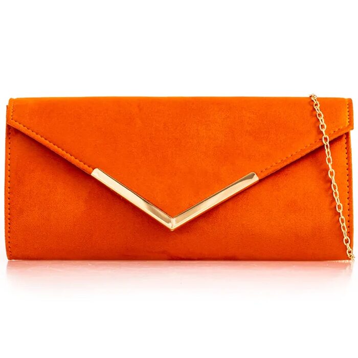 Клатч з замші, однотонний, для нареченої, випускного, весілля, вечора, вечірки, помаранчевий