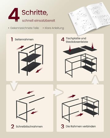 Г-подібний кутовий стіл, комп&39ютерний стіл з місцем для зберігання, офісний стіл, полиця з регульованою висотою, для домашнього офісу, 110 x 80 см, чорний колір ебенового дерева LWD135BE01 Чорний колір ебенового дерева 110 x 80 см Без подовжувача