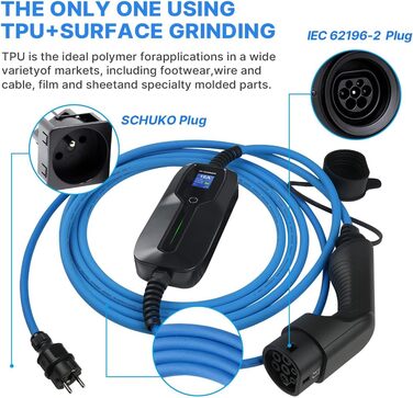 Тип 2 зарядний пристрій для електромобілів, портативний режим 2 16А зарядний кабель для електромобілів з вилкою Schuko для стандар