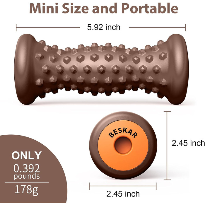 Масажний ролик для ніг при підошовному фасціїті, портативний гумовий масажний ролик для полегшення болю в склепінні склепіння стопи Масажер ролик для болю в склепінні стопи, болю в п'ятковій шпорі, зняття стресу, нейропатії (обвуглений)