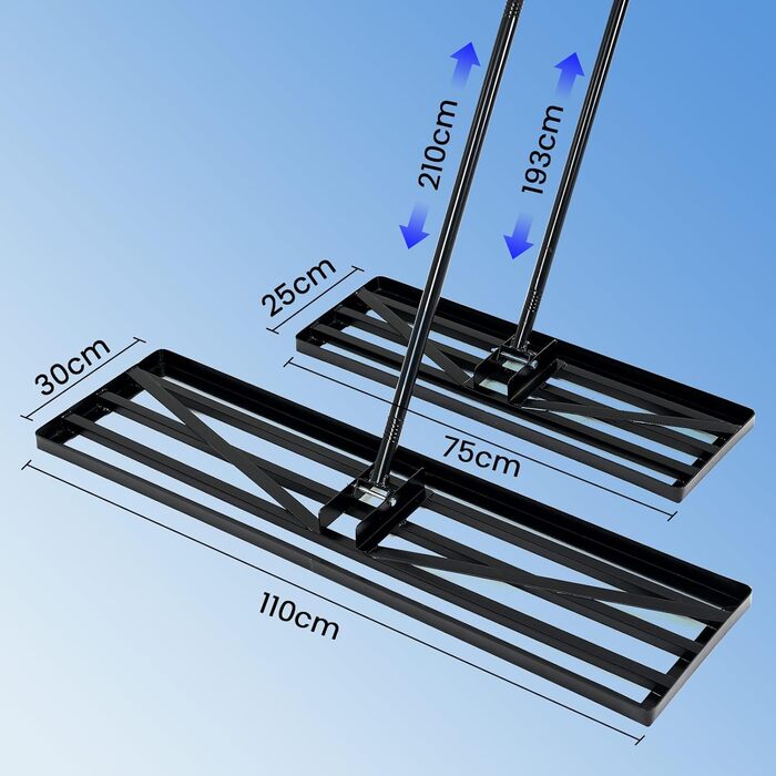 Гребінь для вирівнювання газону Rasenrechen, 75 x 25 см, з подовженою ручкою 193 см інструмент для легкого вирівнювання газонів, гольф-полів та сільськогосподарських угідь (75 см)
