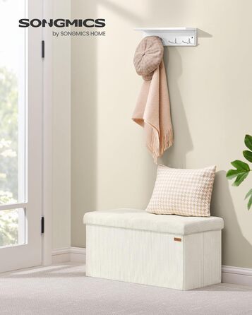 Лавка для зберігання SONGMICS, Складана підставка для ніг, 38 x 76 x 38 см, Лавка біля ліжка, Коробка для зберігання, Вантажопідйомність до 300 кг, Вітальня, Спальня, Вхідна зона, Кремово-білий LSF603W01 76B см Кремово-білий