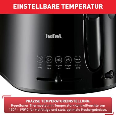 Фритюрниця Tefal FF1078 Maxi Fry Технологія Cool Wall вантажопідйомність до 1,2 кг складна ручка компактні розміри регульований термостат від 150C до 190C Чорний