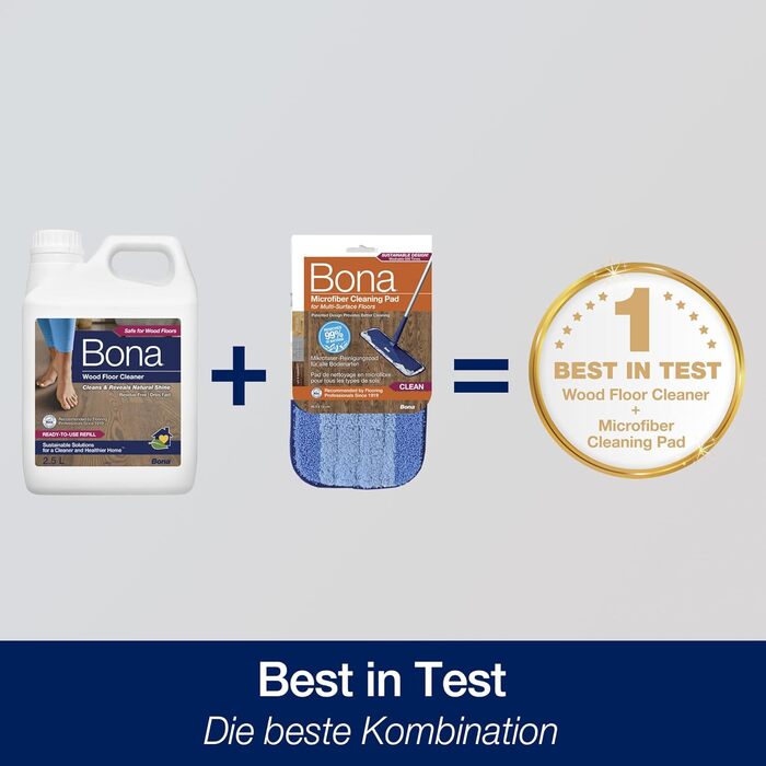 Набір чохлів для швабр Bona з 3 чохлами для швабр, ганчіркою для підлоги, мікрофібровою подушечкою для чищення з двозонним дизайно