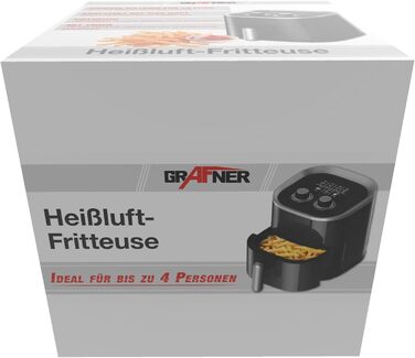 Фритюрниця Grafner XL 3,6 літра, 1200 Вт, система приготування 360, кошик для смаження з антипригарним покриттям, таймер на 30 хвилин, плавне регулювання температури до 200C, фритюрниця без жиру, фритюрниця без олії