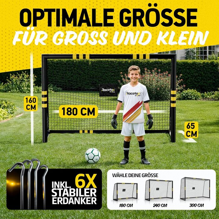 Футбольні ворота для дітей та дорослих у саду з антикорозійним покриттям - дитячі футбольні ворота, включаючи ґрунтові анкери для оптимальної стійкості - футбольні ворота з оббивкою по периметру 180 см x 120 см.