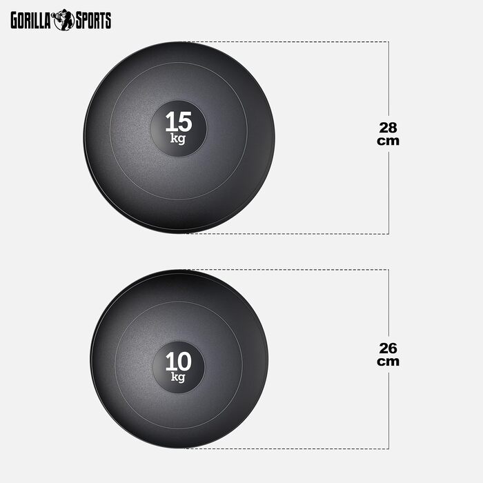 Медичний м'яч GORILLA SPORTS - 3 кг, 5 кг, 7 кг, 10 кг, 15 кг, 20 кг, одиночний/комплект, з чіпкою поверхнею, не ковзає, чорний - ваговий м'яч, м'яч для фітнесу, слембол, тренувальний м'яч (C 25 кг-комплект)