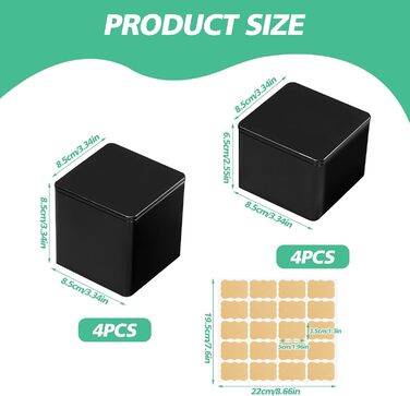 Класичних квадратних чайних банок, 8,5x8,5 см, для розсипного чаю, контейнери з 20 етикетками, ароматизовані металеві банки для зберігання чаю, кавових зерен, спецій, борошна, рису (висота 8,6 см та 6,5 см), 8