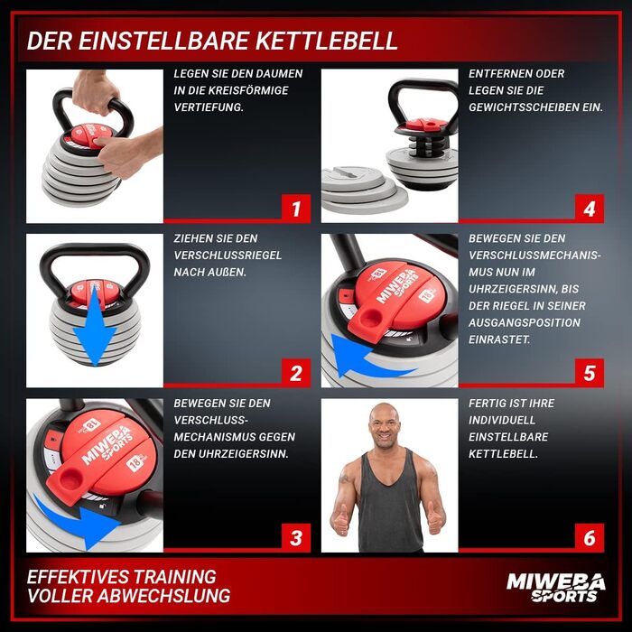 Регульована гиря Miweba Sports KB300 (3.4-18.0 кг), світло-сіра