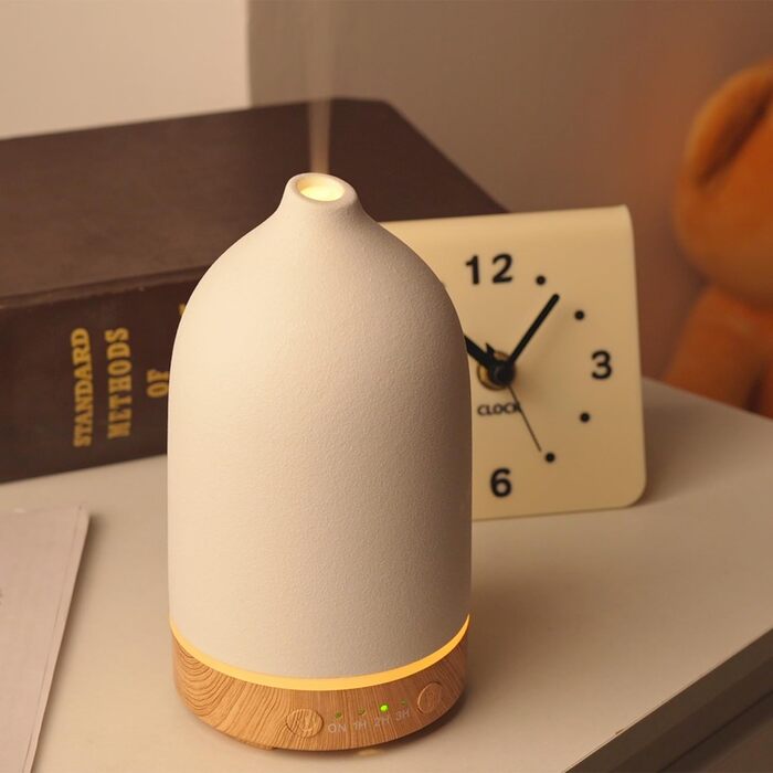 Керамічний ароматичний дифузор SALUBRITO, білий дифузор для ефірних олій, ультразвуковий зволожувач ароматичних олій, ароматерапевтичний дифузор для ароматичних олій, без BPA, подарунок для жінок