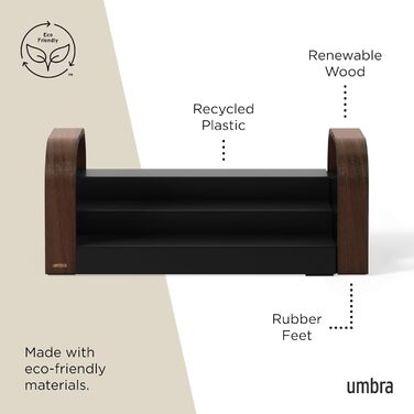 Трирівнева підставка для спецій Umbra Bellwood, розширювана кухонна підставка-органайзер виготовлена з міцного пластику та дерева, чорний/горіховий колір