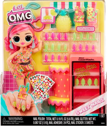 Сюрприз OMG Sweet Nails Fruit Shop Pinky Pops 15 сюрпризів, включаючи справжній лак для нігтів, накладні нігті, наклейки, блискітк