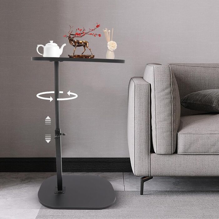 С-подібний журнальний столик, регульована висота 4580 см, поворотна та нахильна стільниця, столик для дивана, тумбочка біля ліжка, столик для колін з колесами, сучасний маленький журнальний столик, компактний та стійкий (чорний)