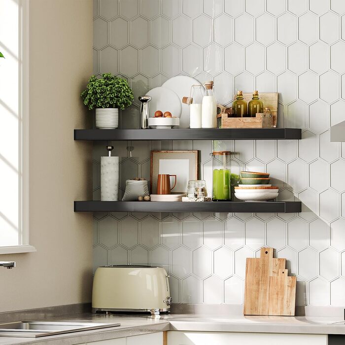 Настінна полиця HOOBRO, плаваюча полиця, 2 шт., міцні настінні полиці, підвісні полиці 80 x 20 x 3,8 см, з невидимими кронштейнами, для ванної кімнати, спальні, кухні, офісу, вітальні, чорна EBK80BJP201 Чорний 80 см