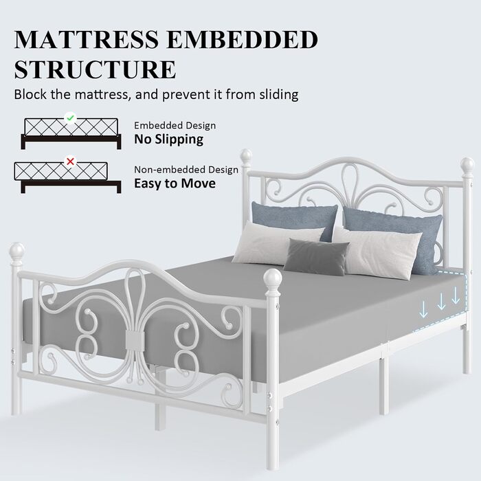 Ліжко 140x200 з узголів&39ям та узніжжям у формі метеликів/основа матраца/місце для зберігання речей під ліжком/рейковий каркас не потрібен/легке складання/тиха робота/білий 140 x 200 см