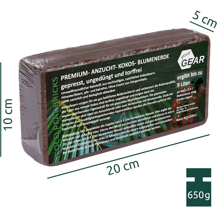 Дрібнозернистий кокосовий ґрунт 324 л - 36x650 г пресованого ґрунту, екологічний посівний ґрунт з кокосових волокон, 100 органічни