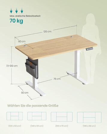Регульований по висоті письмовий стіл SONGMICS, 120 x 60 см, колір золотого дуба
