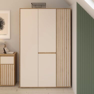 Шафа 120 130, сучасна шафа з рейковим дизайном, 3-дверна, спальня, декор дерева Maulella Oak Kashmir Beige, 128,7 см завширшки x 200,1 см заввишки x 54 см завглибшки