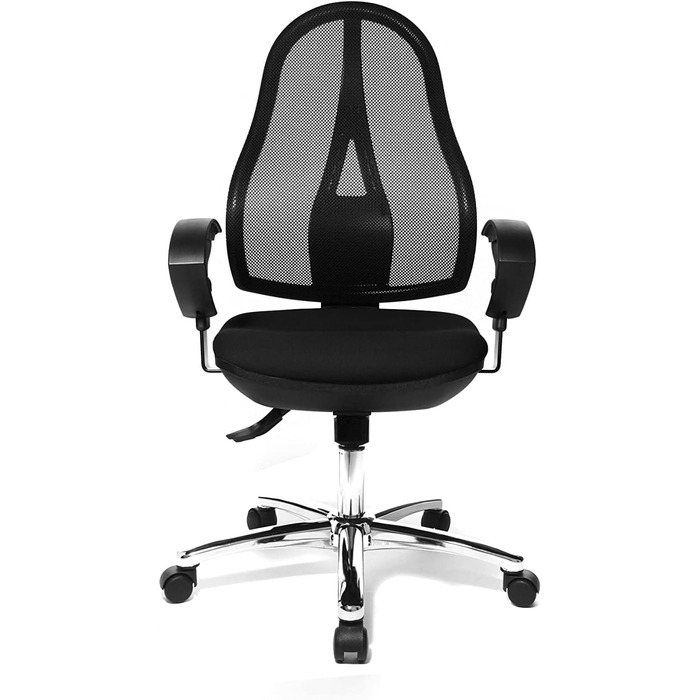 Офісний стілець Topstar Open Point SY Deluxe з регульованими по висоті підлокітниками, чорний, чорна сітчаста спинка