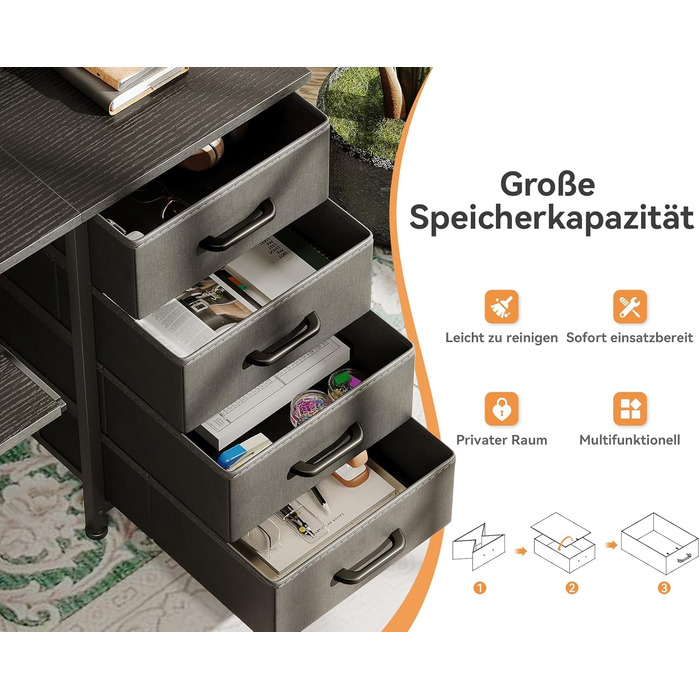 Комп&39ютерний стіл ODK з 4 шухлядами, 140x52x92 см, 2 розетки та 2 порти зарядки USB, ПК-стіл з полицею, ігровий стіл з підставкою для клавіатури для офісу, вітальня, чорний 140x52 см, чорний