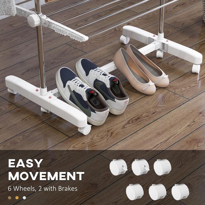 Сушарка для білизни на коліщатках, складна сушарка для білизни з крилами, регульована по висоті для приміщень і вулиць, сталь 142